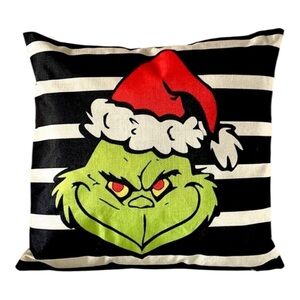 Set of 2 Grinch Black and White Striped Grinch Throw Pillow Covers